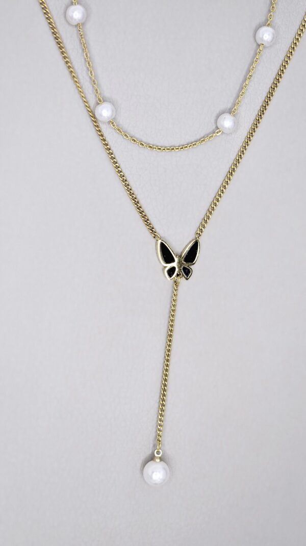 Luxury Pearl Black Butterfly Multilayer Necklace Gold Color