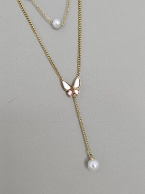 Luxury Pearl White Butterfly Multilayer Necklace Gold Color