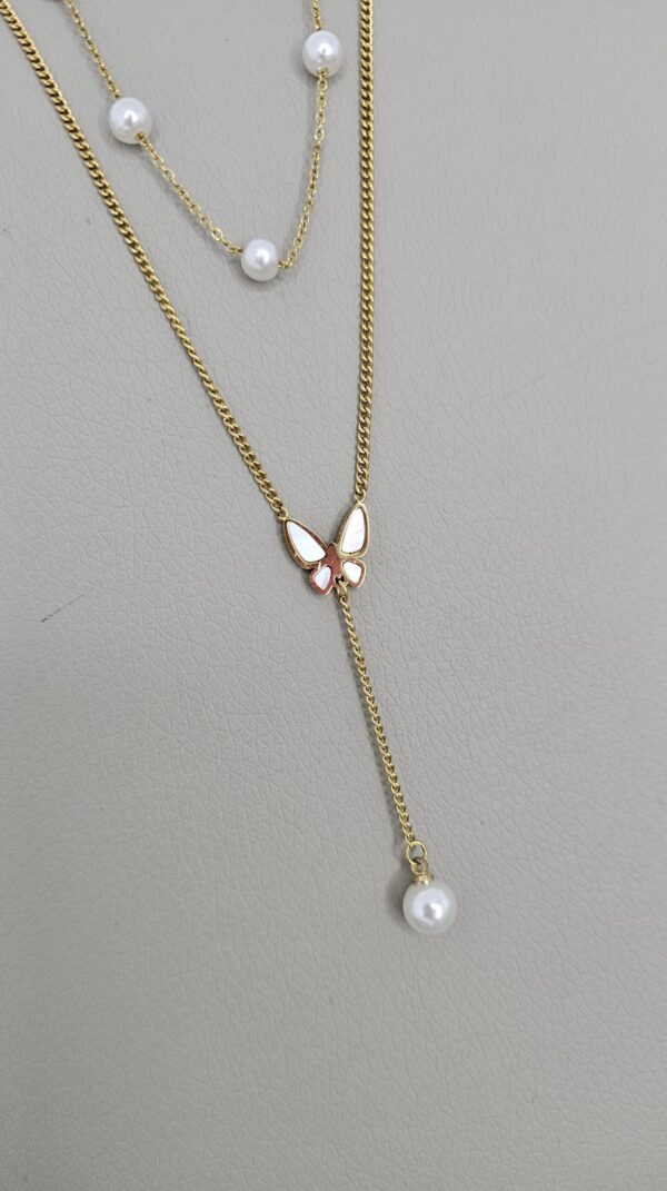 Luxury Pearl White Butterfly Multilayer Necklace Gold Color