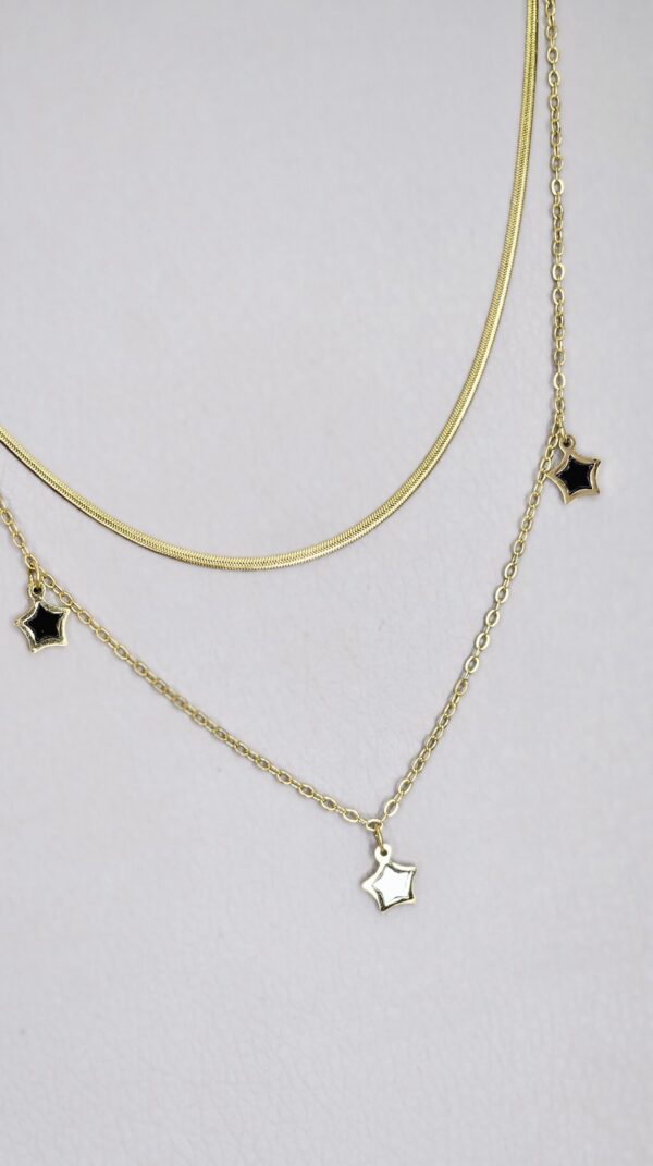 Multilayer Stars Black & White Necklace Gold color1