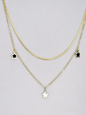 Multilayer Stars Black & White Necklace Gold color1