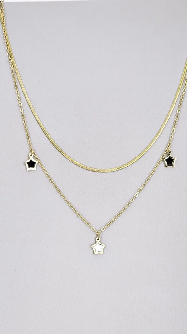 Multilayer Stars Black & White Necklace Gold color1