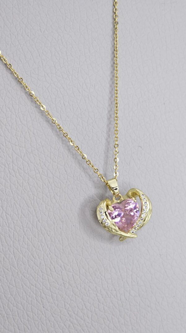 Trend Necklace Pink Heart Gold Color