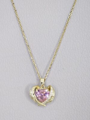 Trend Necklace Pink Heart Gold Color