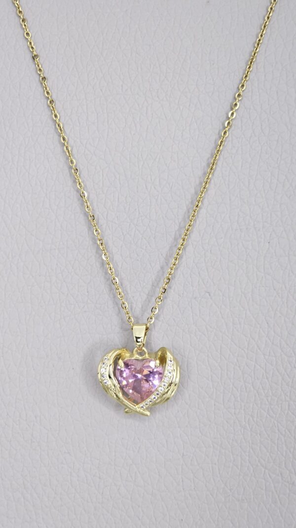 Trend Necklace Pink Heart Gold Color