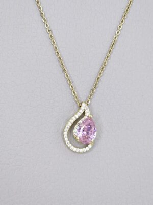 Zircon Pink Water Drop Necklace Gold Color