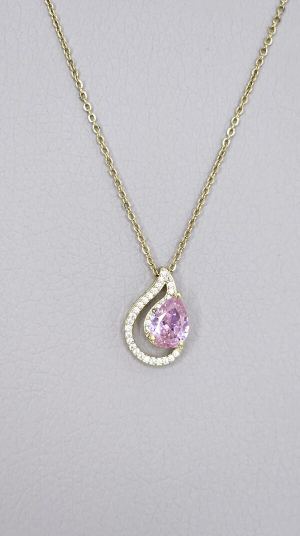 Zircon Pink Water Drop Necklace Gold Color